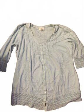 Soft Surroundings Blue Pintuck Tunic with Crochet and Soutache XL